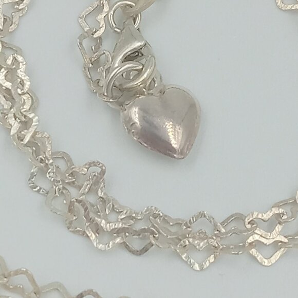 Vintage Sterling Silver Heart Link Necklace - Picture 8 of 14